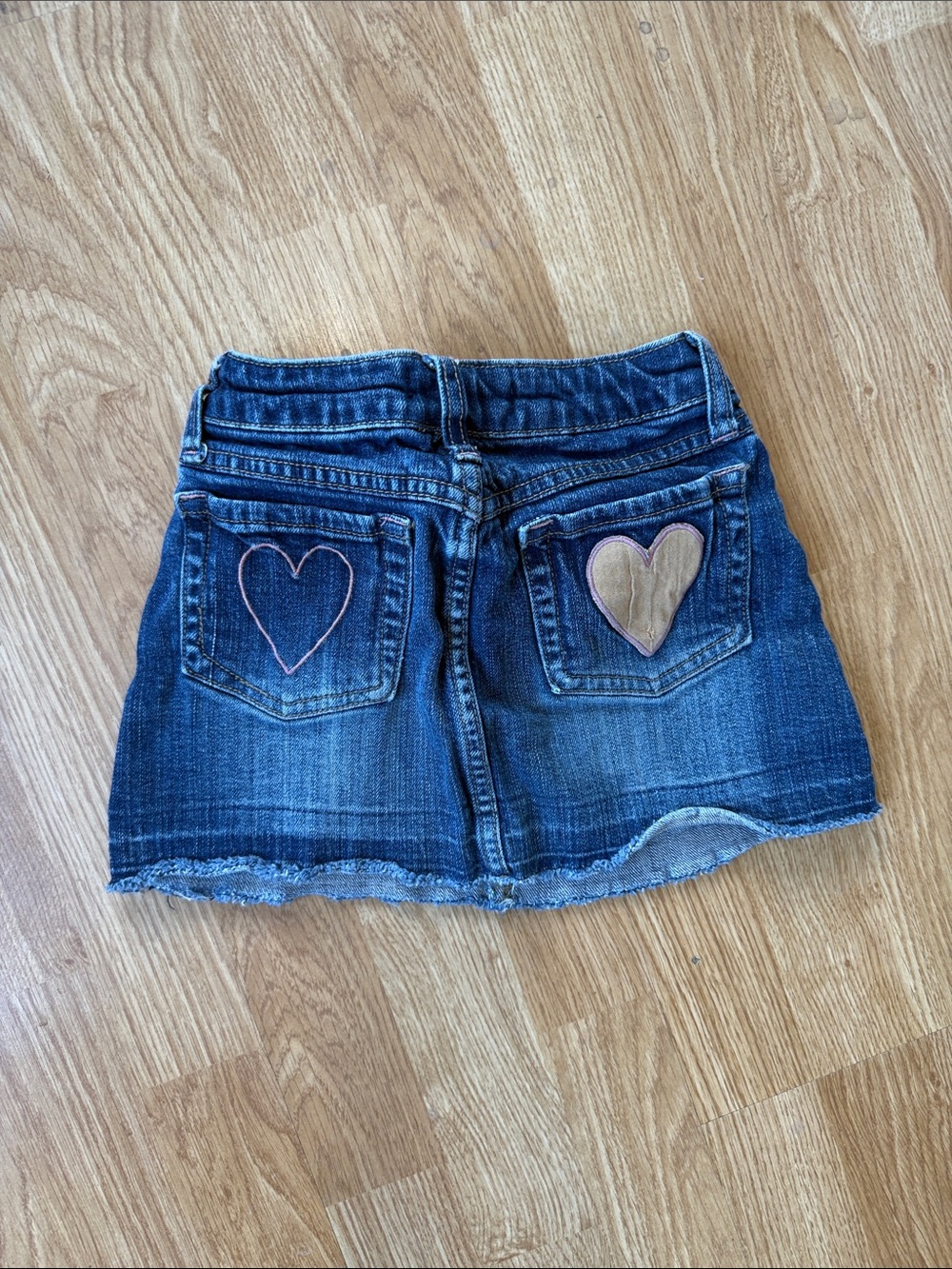 Faded Glory Blue Denim Skirt with Heart Patch Back Pockets